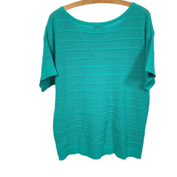 H by Halston Turquoise Pullover Knit Short Sleeve Boat Neck Sweater, Size M, NEW - Picture 7 of 12